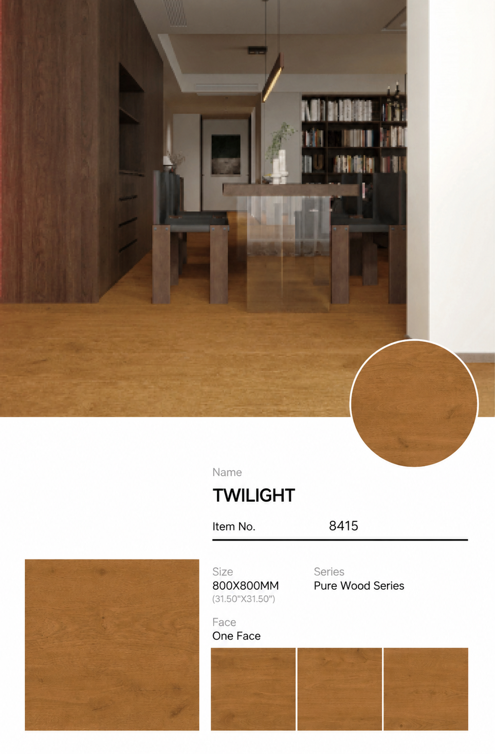 Wood Look Porcelain Floor Tile Natural Wood Plank 800x800mm - Living Room Hallway Open Plan - Item No. 8415