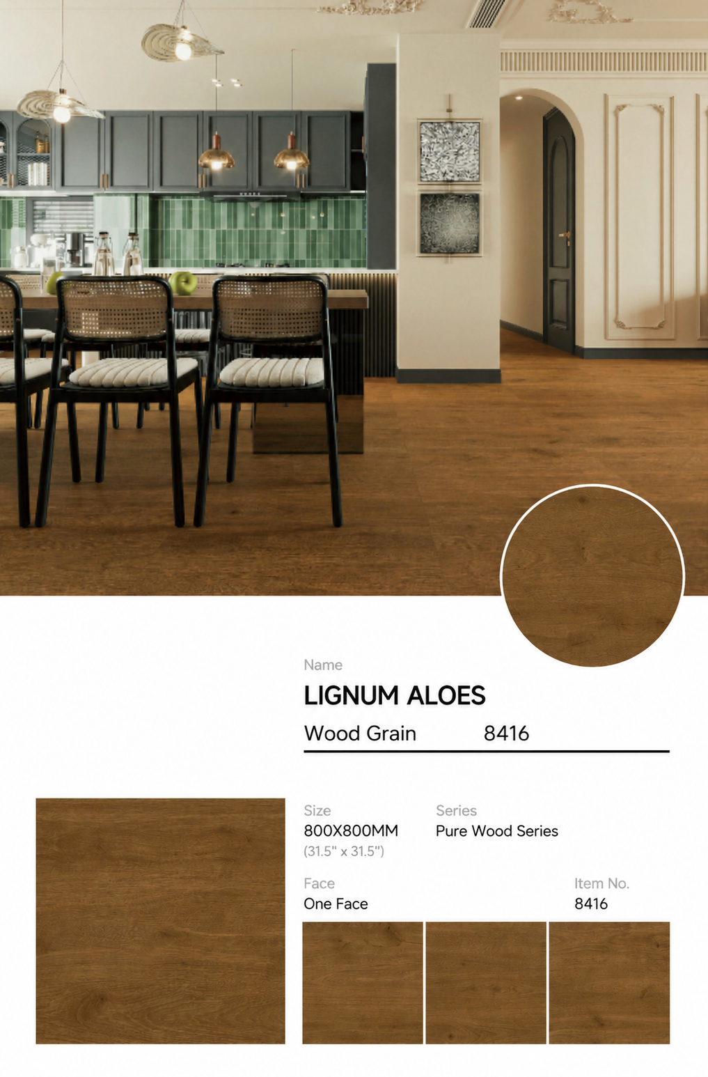 Wood Look Porcelain Floor Tile Natural Wood Plank 800x800mm - Living Room Hallway Open Plan - Item No. 8416