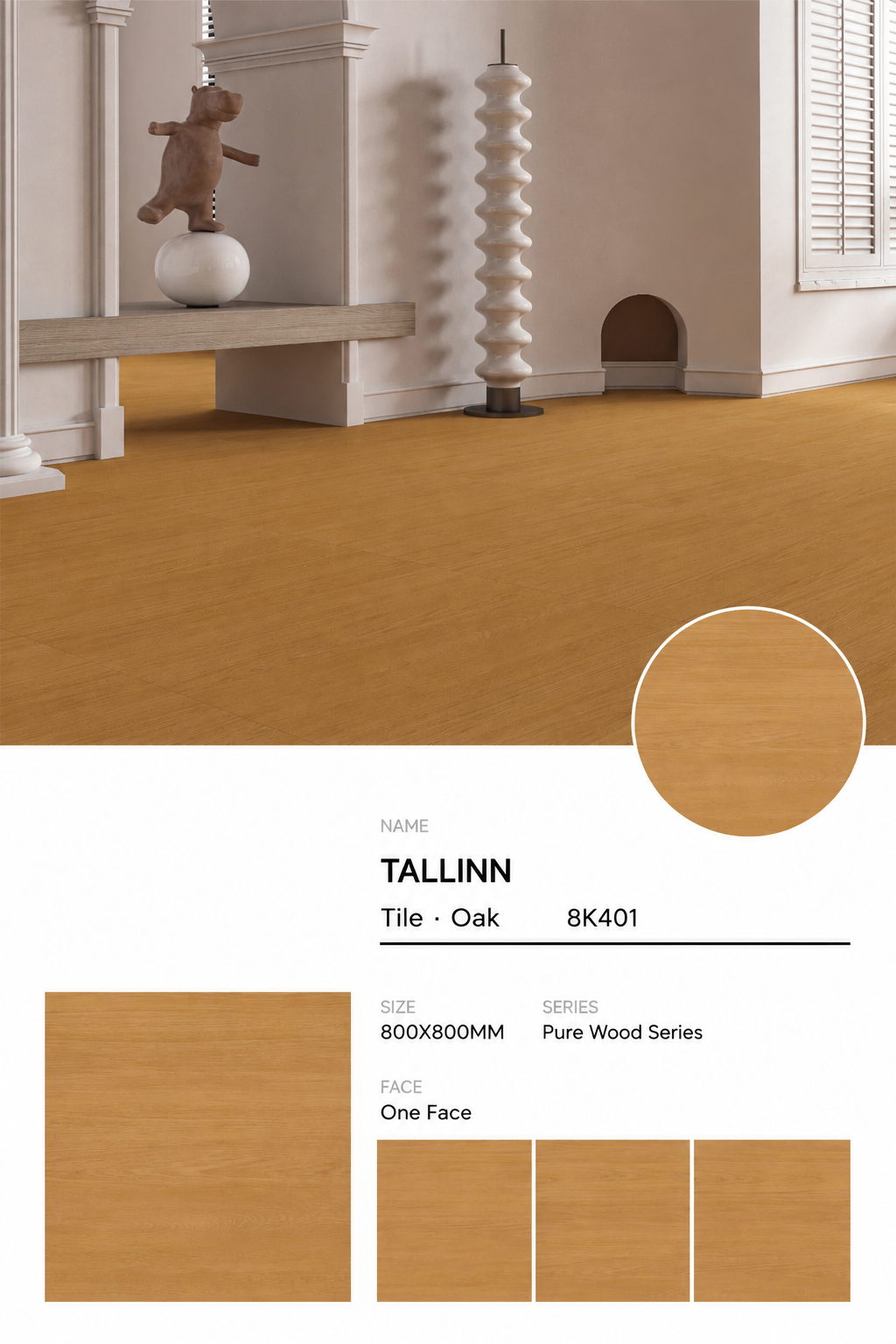 Wood Look Porcelain Floor Tile Natural Wood Plank 800x800mm - Living Room Hallway Open Plan - Item No. 8K401