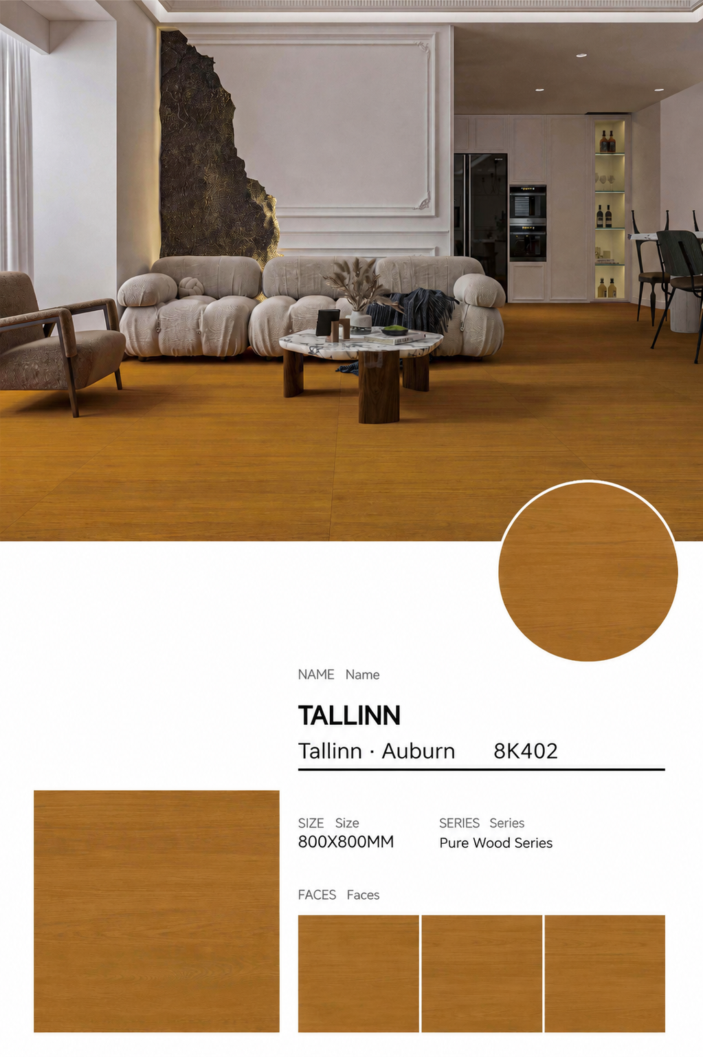 Wood Look Porcelain Floor Tile Natural Wood Plank 800x800mm - Living Room Hallway Open Plan - Item No. 8K402