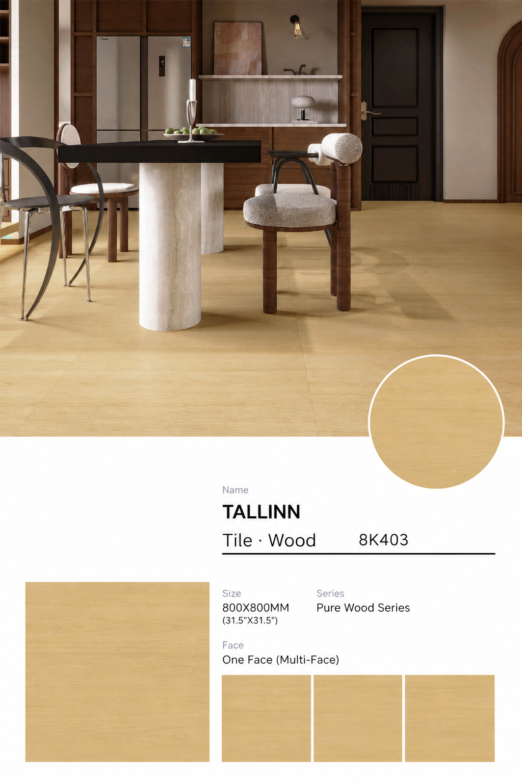 Wood Look Porcelain Floor Tile Natural Wood Plank 800x800mm - Living Room Hallway Open Plan - Item No. 8K403