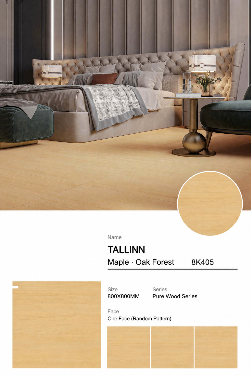 Wood Look Porcelain Floor Tile Natural Wood Plank 800x800mm - Living Room Hallway Open Plan - Item No. 8K405
