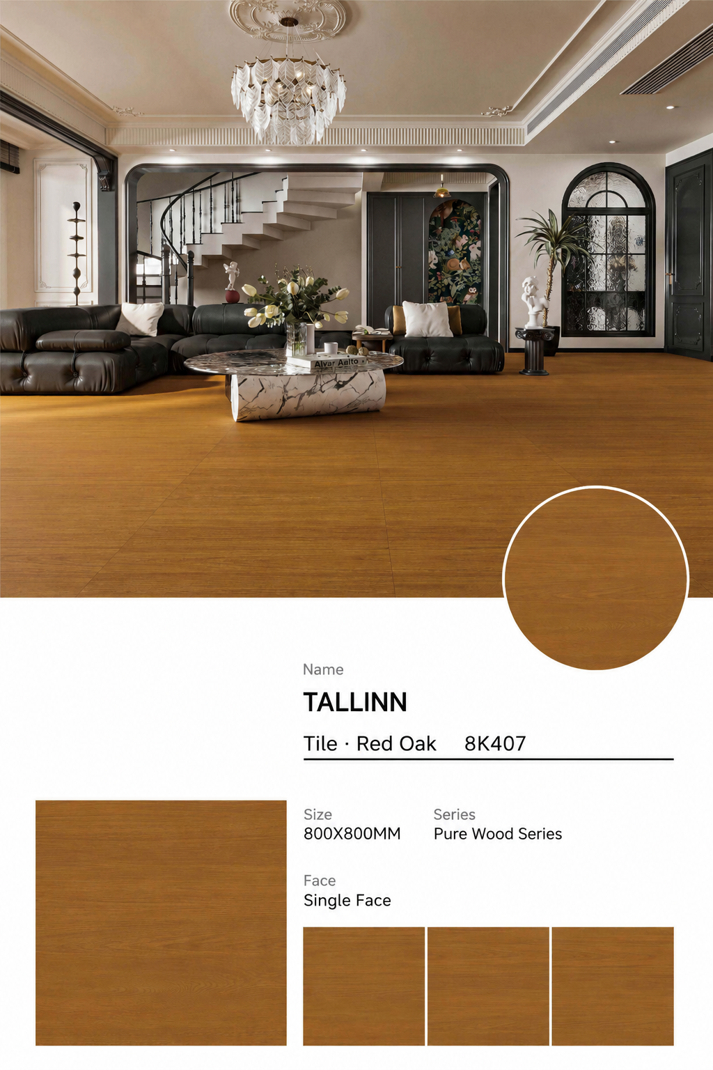 Wood Look Porcelain Floor Tile Natural Wood Plank 800x800mm - Living Room Hallway Open Plan - Item No. 8K407