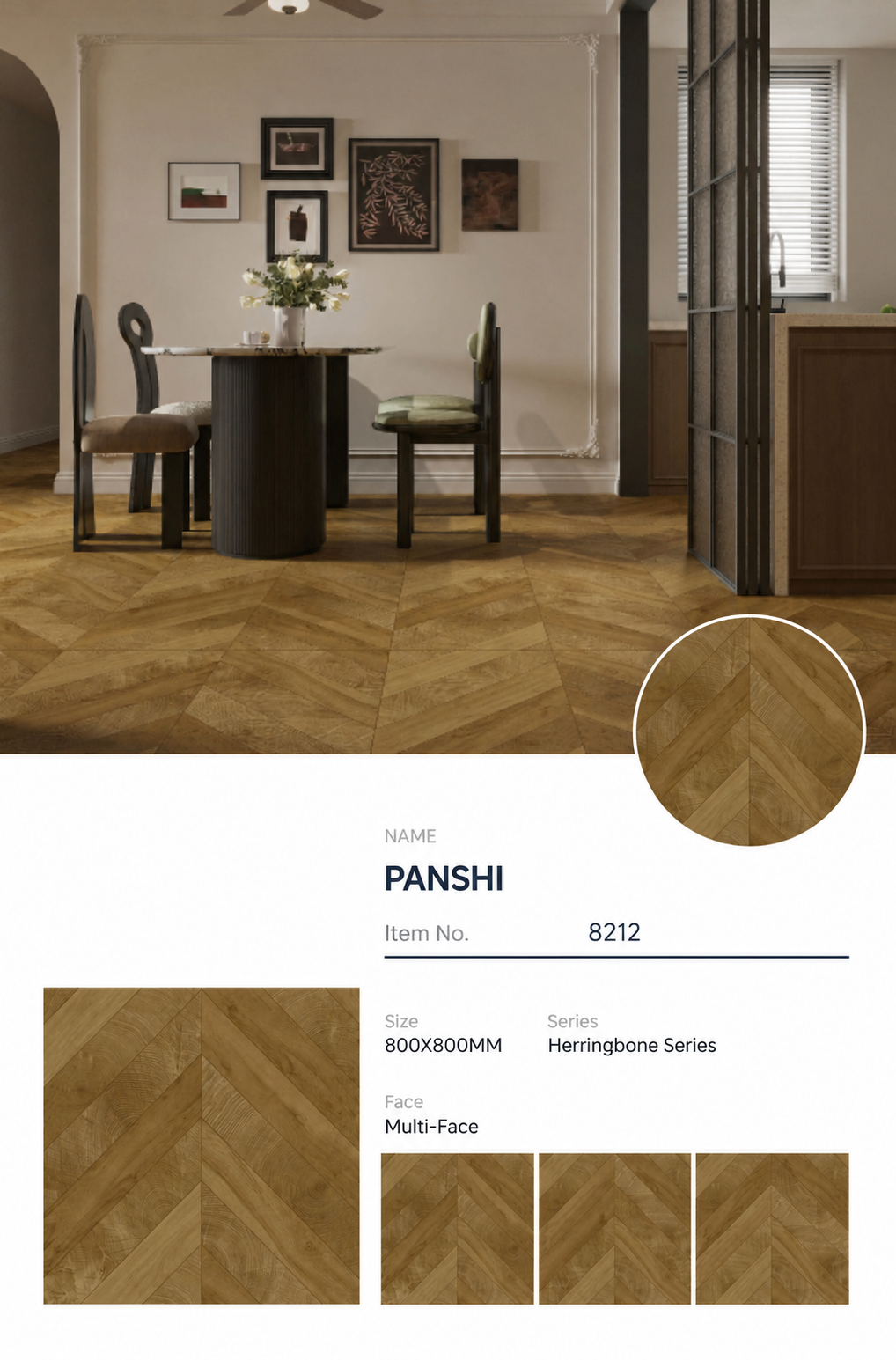 Wood Look Porcelain Floor Tile Chevron Plank 800x800mm - Living Room Hallway Open Plan - Item No. 8212
