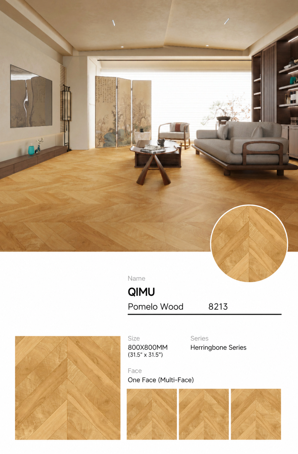 Wood Look Porcelain Floor Tile Chevron Plank 800x800mm - Living Room Hallway Open Plan - Item No. 8213