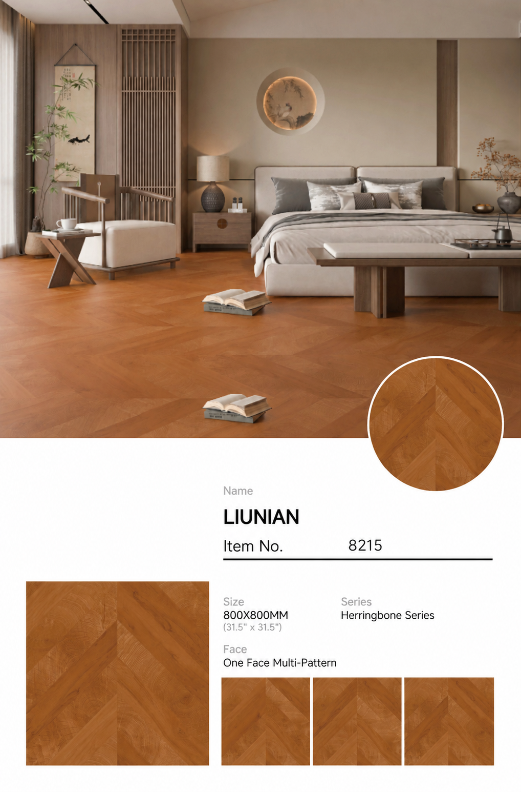 Wood Look Porcelain Floor Tile Chevron Plank 800x800mm - Living Room Hallway Open Plan - Item No. 8215