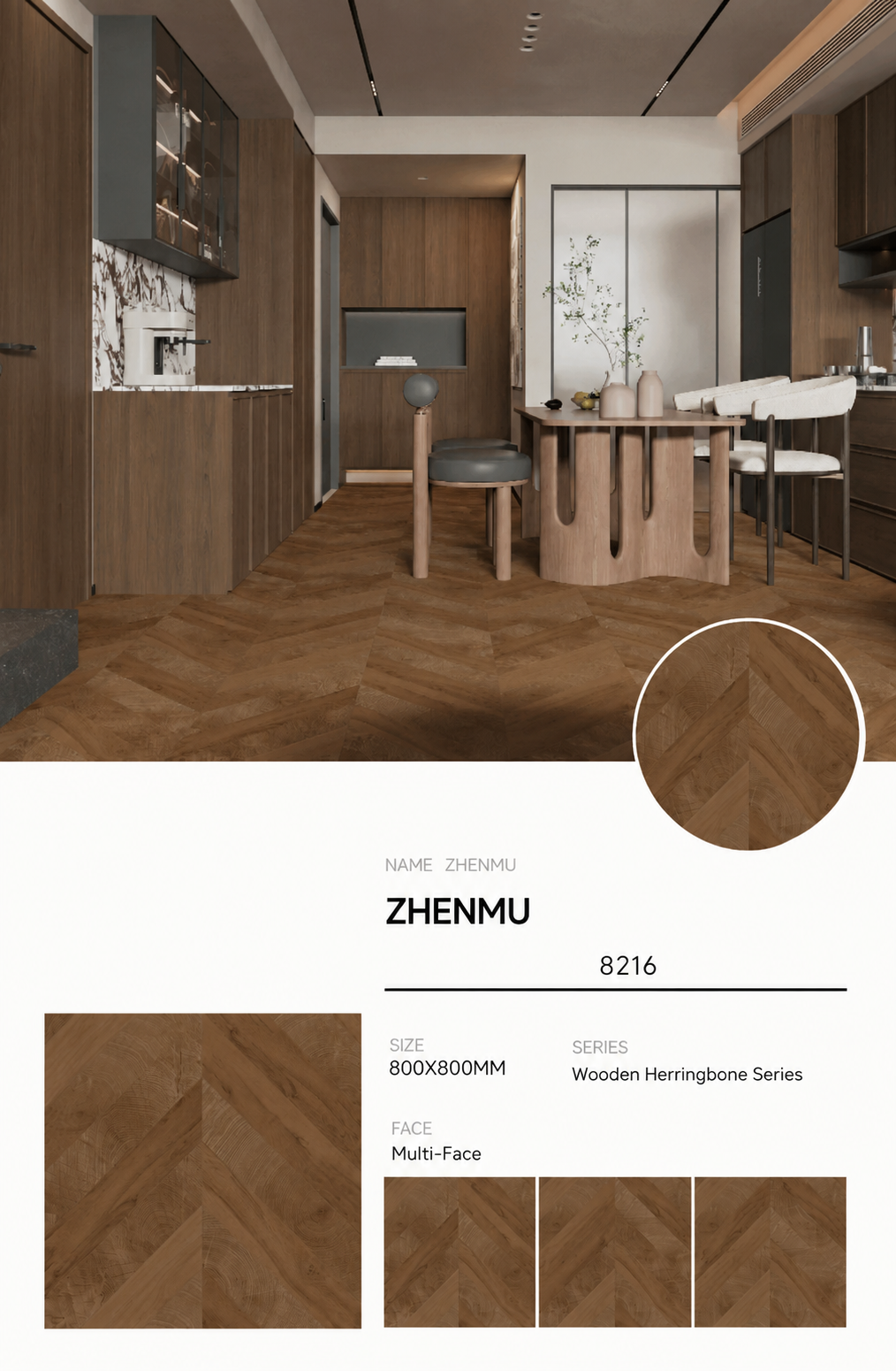 Wood Look Porcelain Floor Tile Chevron Plank 800x800mm - Living Room Hallway Open Plan - Item No. 8216