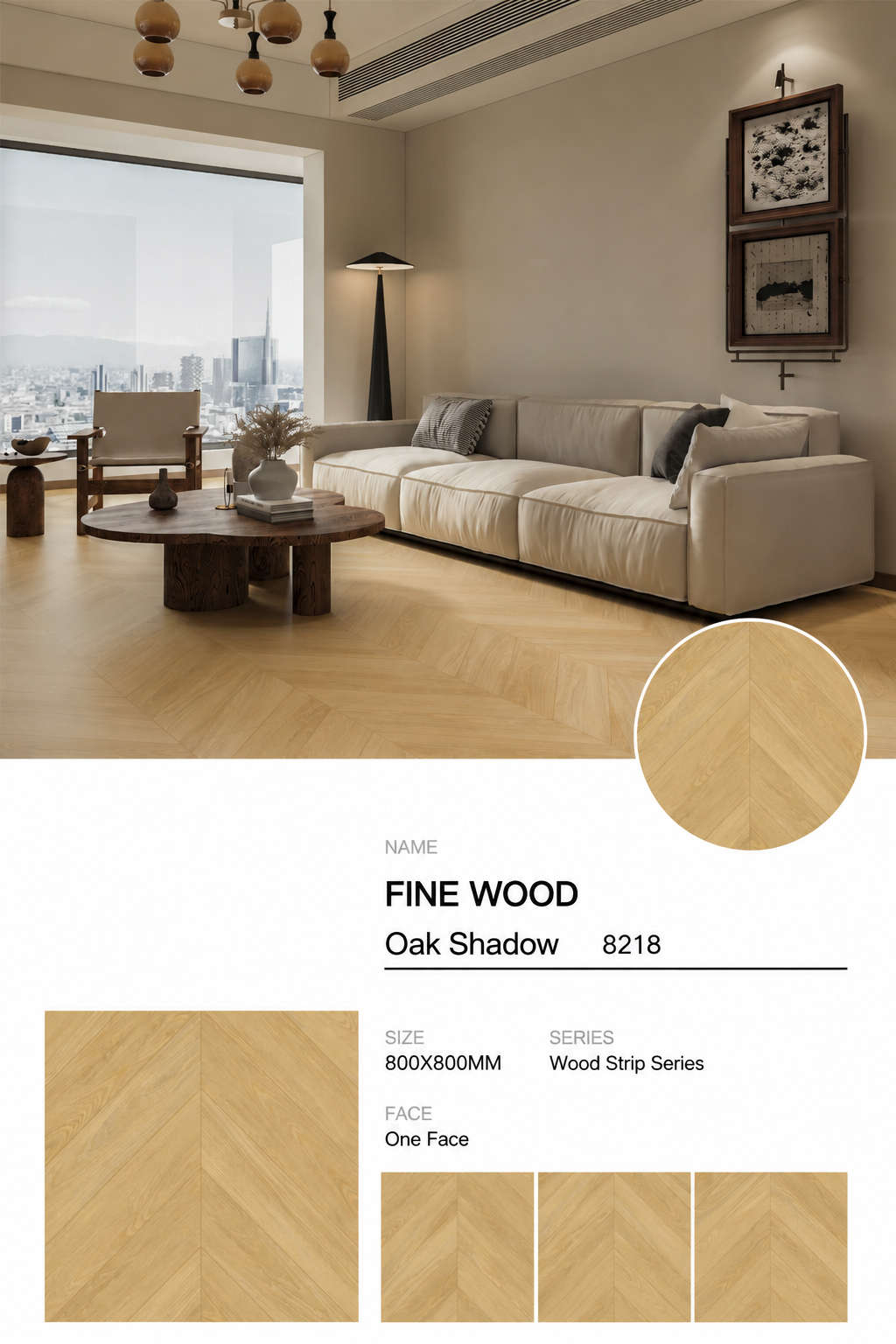 Wood Look Porcelain Floor Tile Chevron Plank 800x800mm - Living Room Hallway Open Plan - Item No. 8218