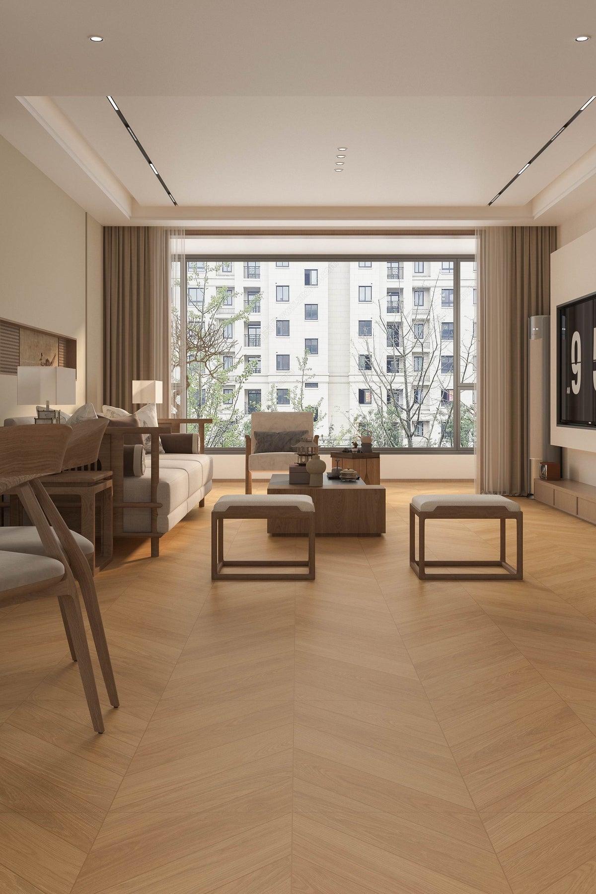 Wood Look Porcelain Floor Tile Chevron Plank 800x800mm - Living Room Hallway Open Plan - Item No. 8219