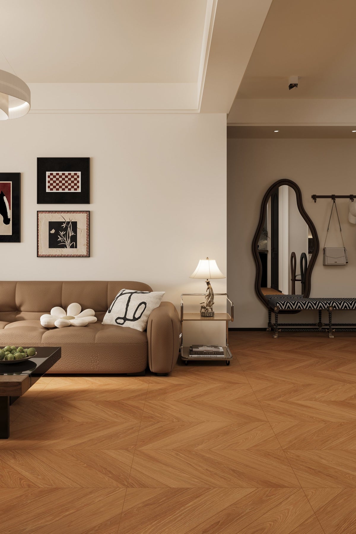 Wood Look Porcelain Floor Tile Chevron Plank 800x800mm - Living Room Hallway Open Plan - Item No. 8220