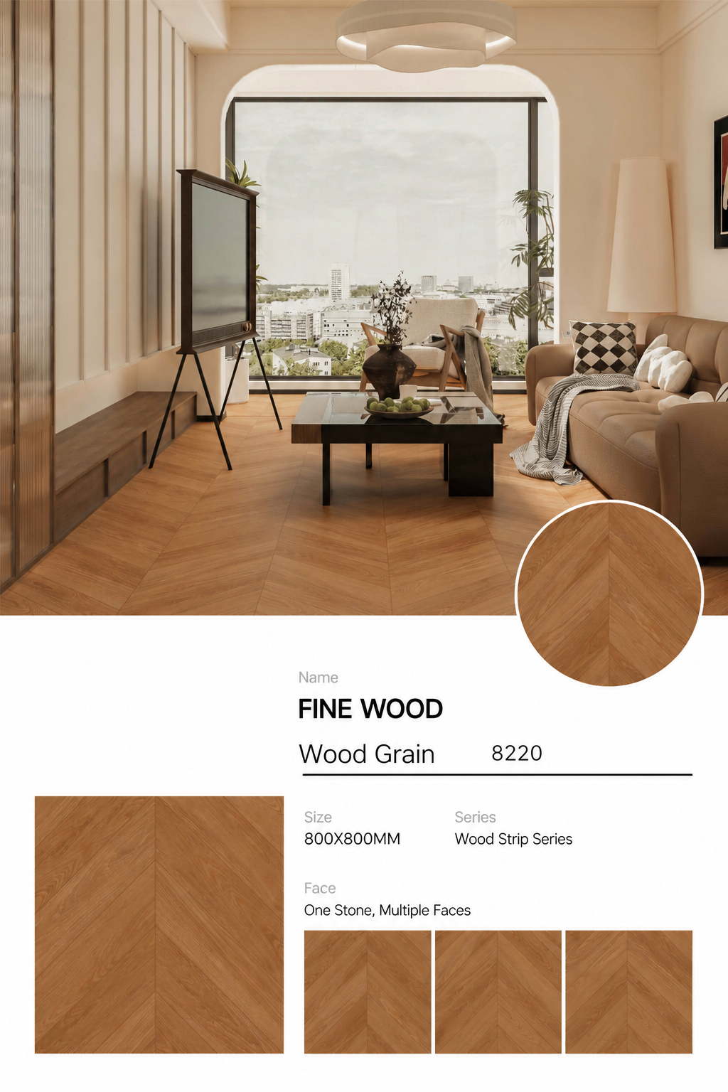 Wood Look Porcelain Floor Tile Chevron Plank 800x800mm - Living Room Hallway Open Plan - Item No. 8220