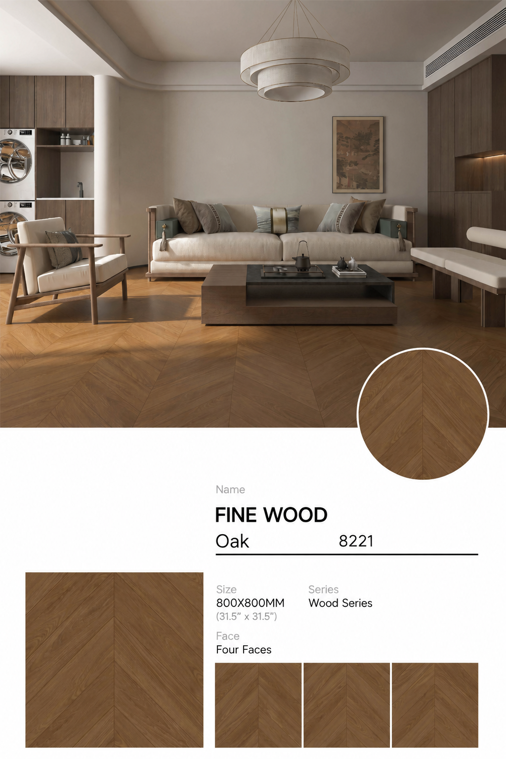 Wood Look Porcelain Floor Tile Chevron Plank 800x800mm - Living Room Hallway Open Plan - Item No. 8221