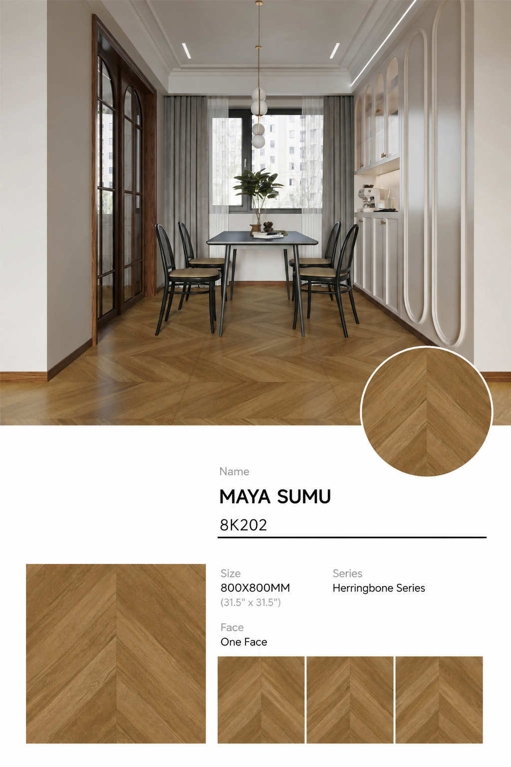 Wood Look Porcelain Floor Tile Chevron Plank 800x800mm - Living Room Hallway Open Plan - Item No. 8K202