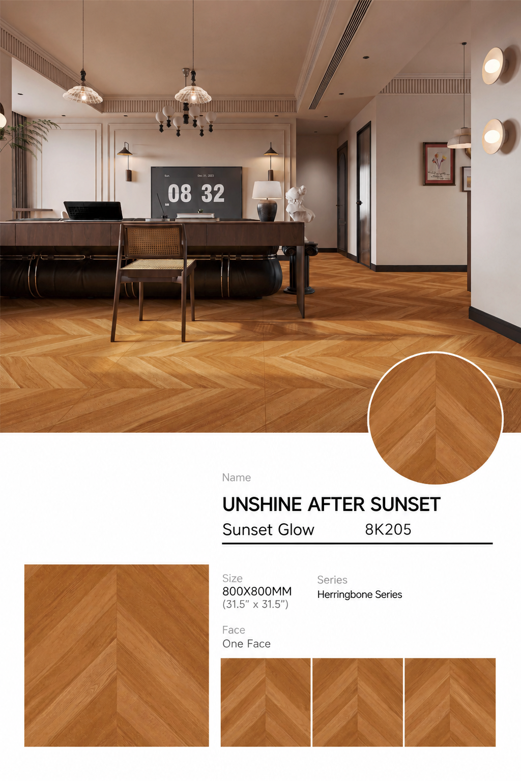 Wood Look Porcelain Floor Tile Chevron Plank 800x800mm - Living Room Hallway Open Plan - Item No. 8K205