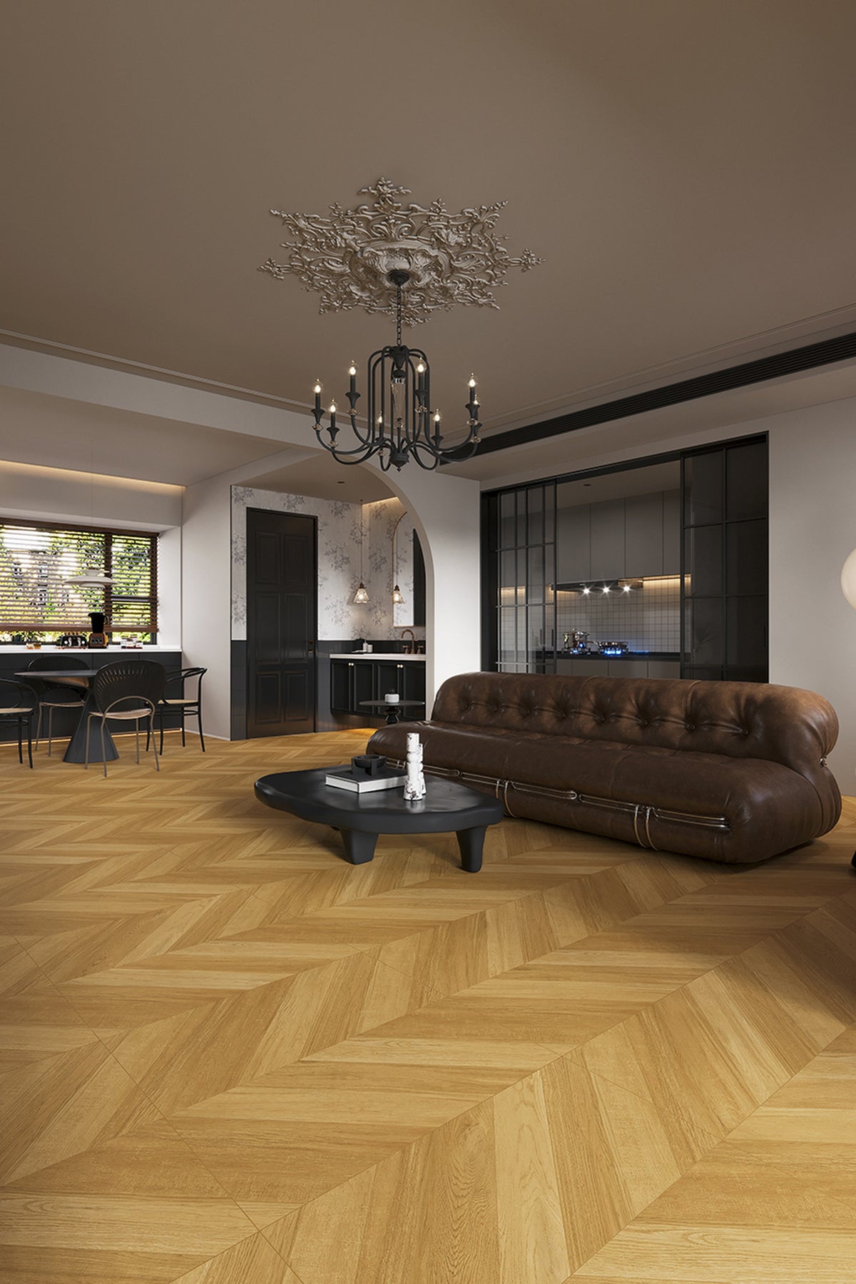 Wood Look Porcelain Floor Tile Chevron Plank 800x800mm - Living Room Hallway Open Plan - Item No. 8K207