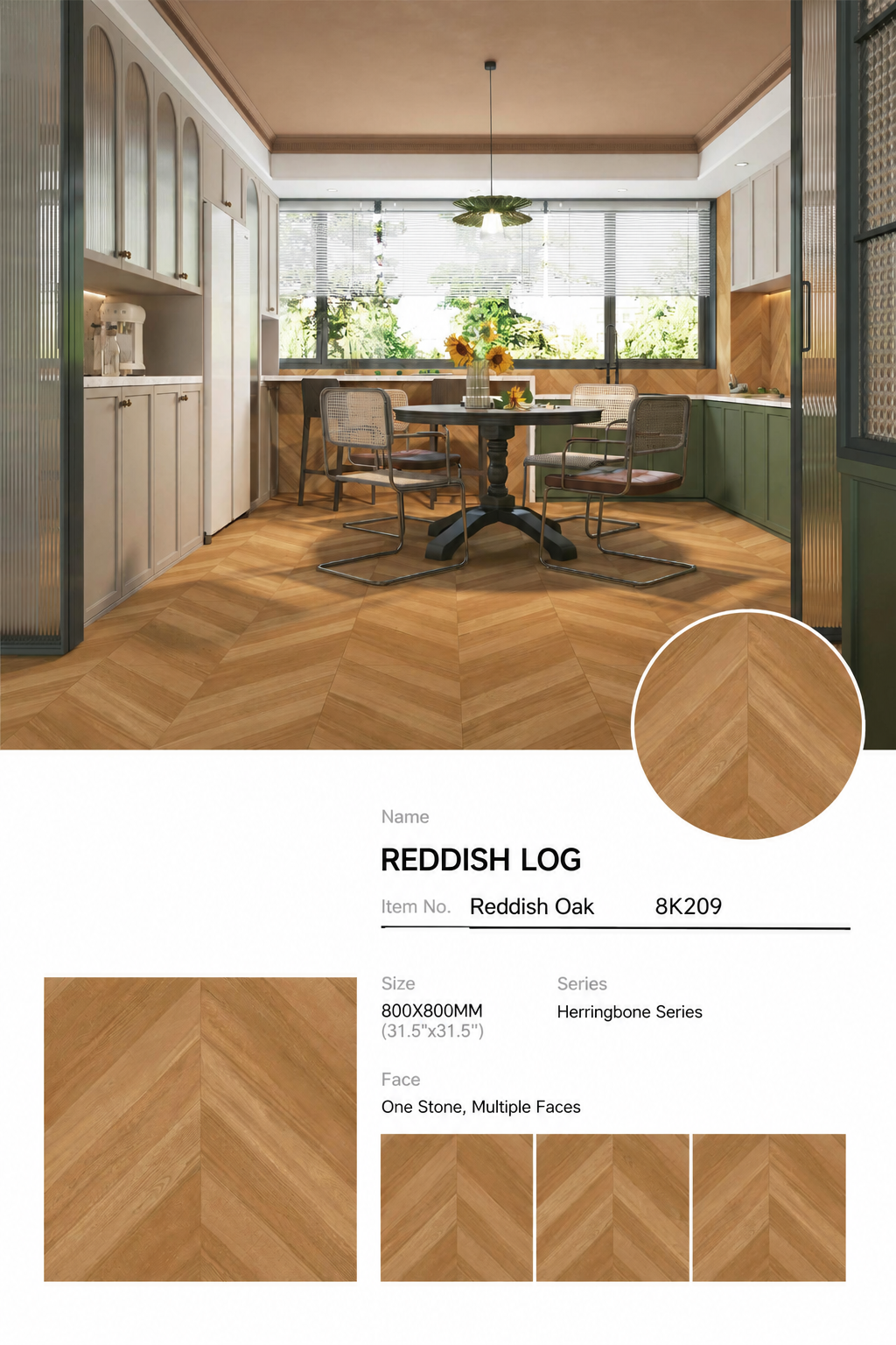 Wood Look Porcelain Floor Tile Chevron Plank 800x800mm - Living Room Hallway Open Plan - Item No. 8K209