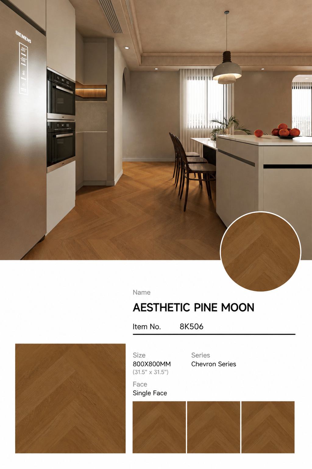 Wood Look Porcelain Floor Tile Herringbone Plank 800x800mm - Living Room Hallway Open Plan - Item No. 8K506