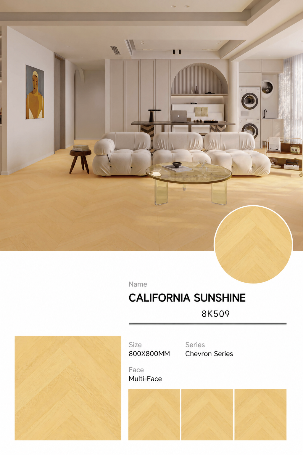 Wood Look Porcelain Floor Tile Herringbone Plank 800x800mm - Living Room Hallway Open Plan - Item No. 8K509