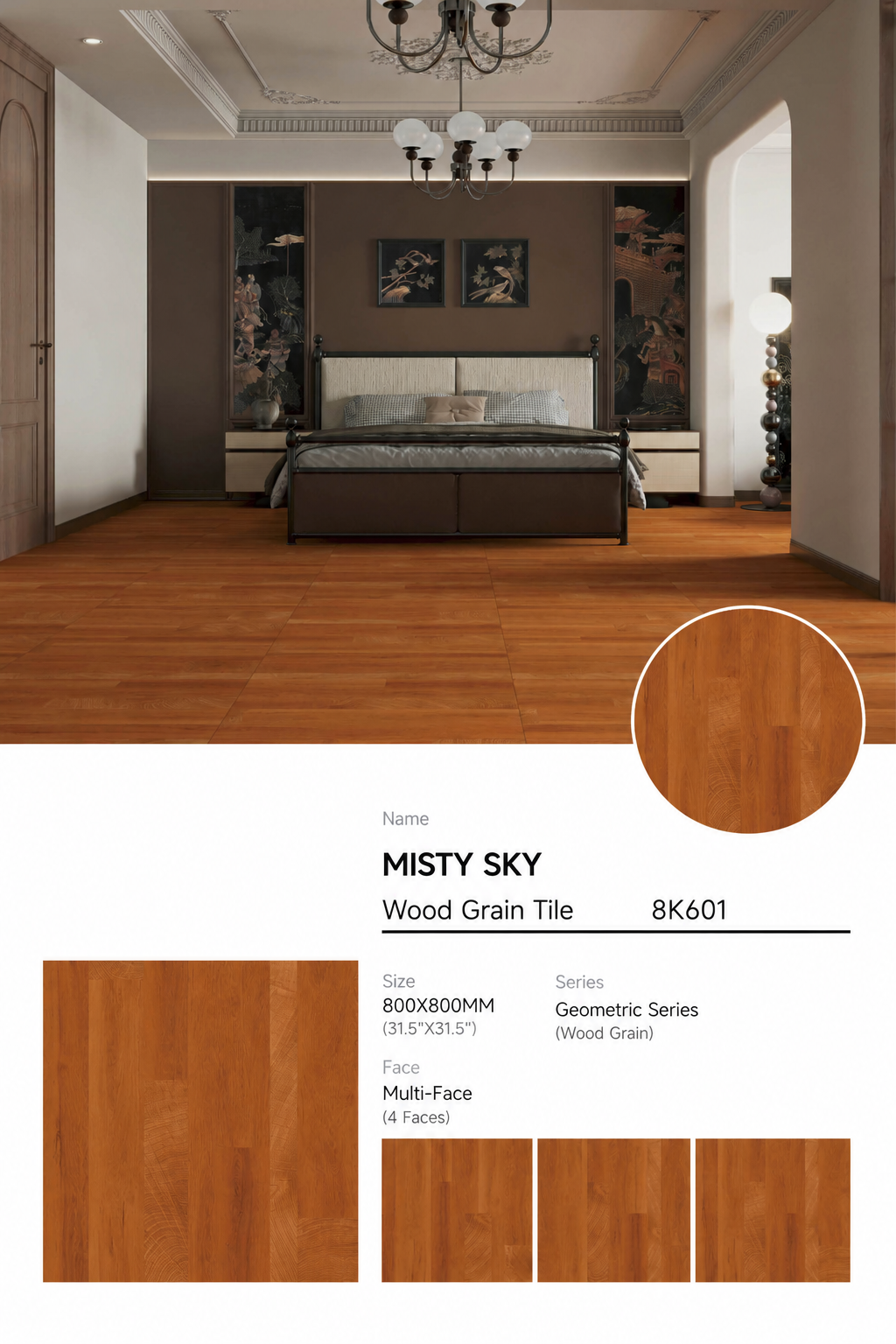 Wood Look Porcelain Floor Tile Geometric Plank 800x800mm - Living Room Hallway Open Plan - Item No. 8K601