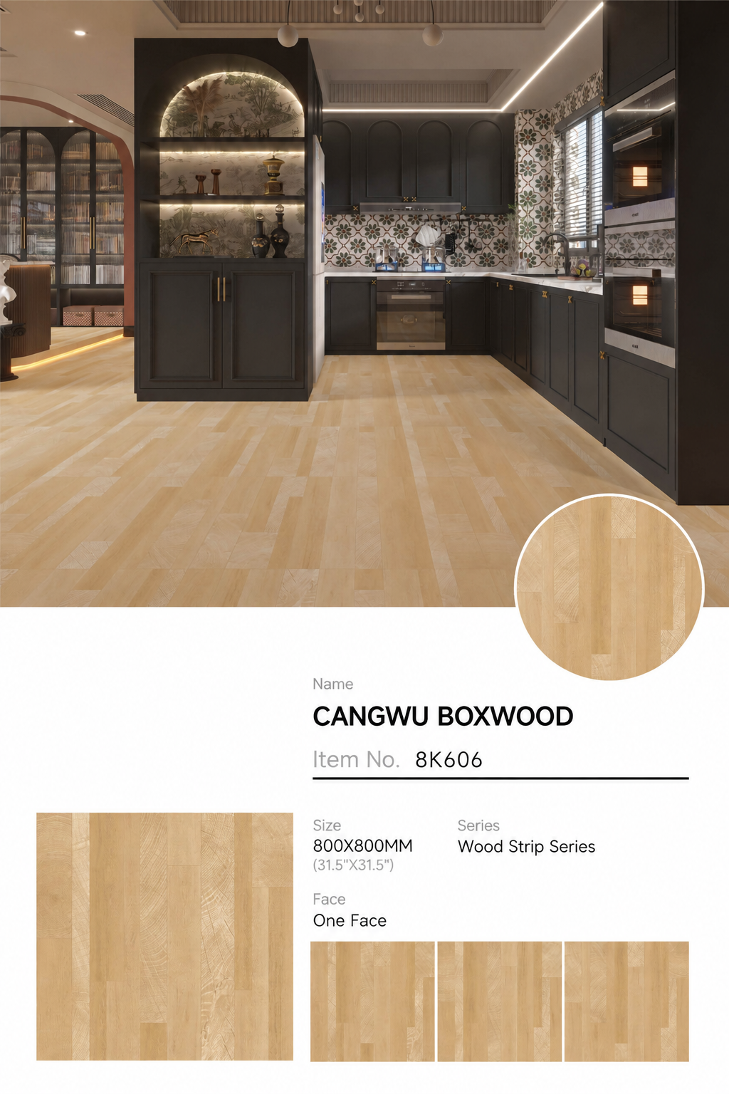 Wood Look Porcelain Floor Tile Geometric Plank 800x800mm - Living Room Hallway Open Plan - Item No. 8K606