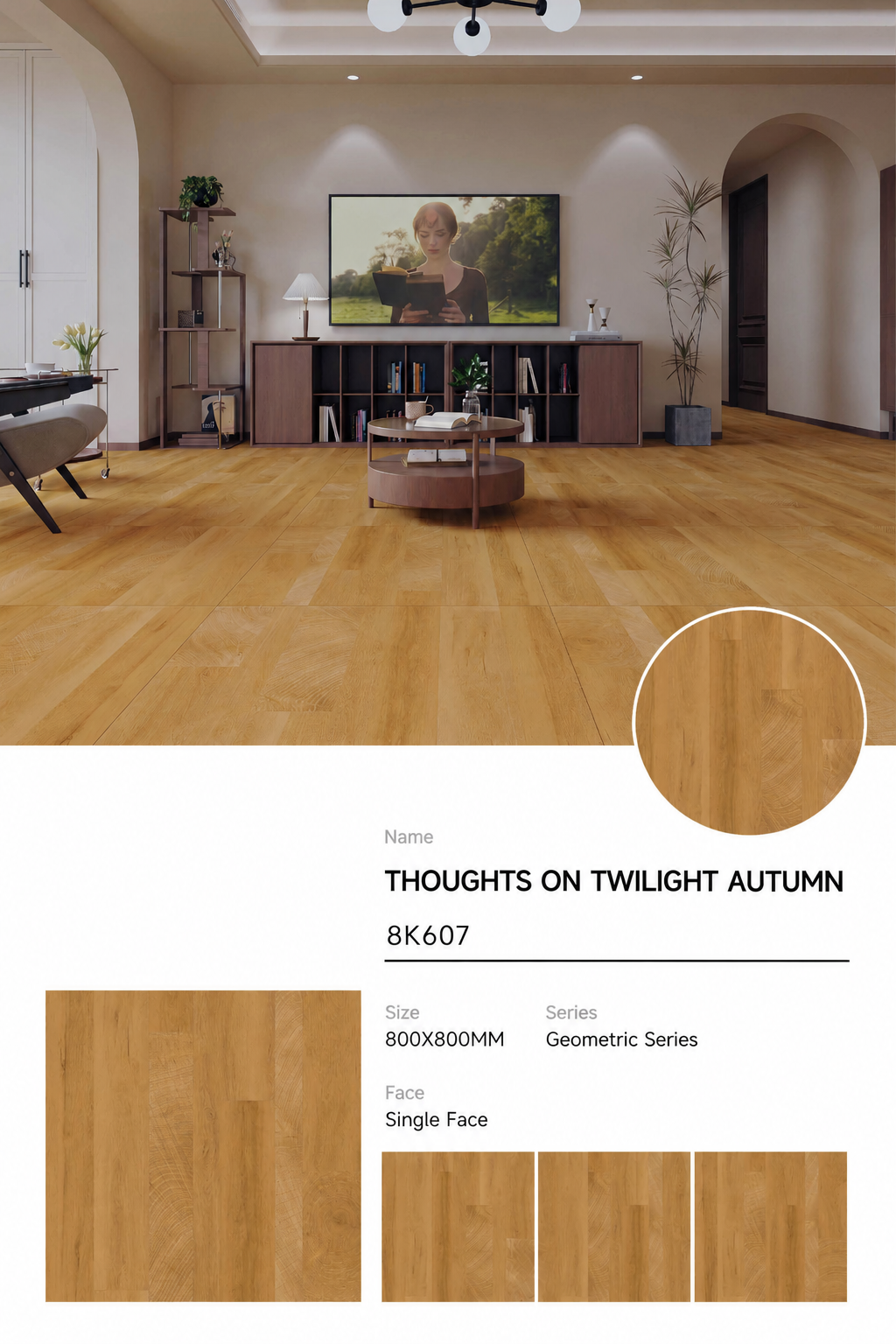 Wood Look Porcelain Floor Tile Geometric Plank 800x800mm - Living Room Hallway Open Plan - Item No. 8K607