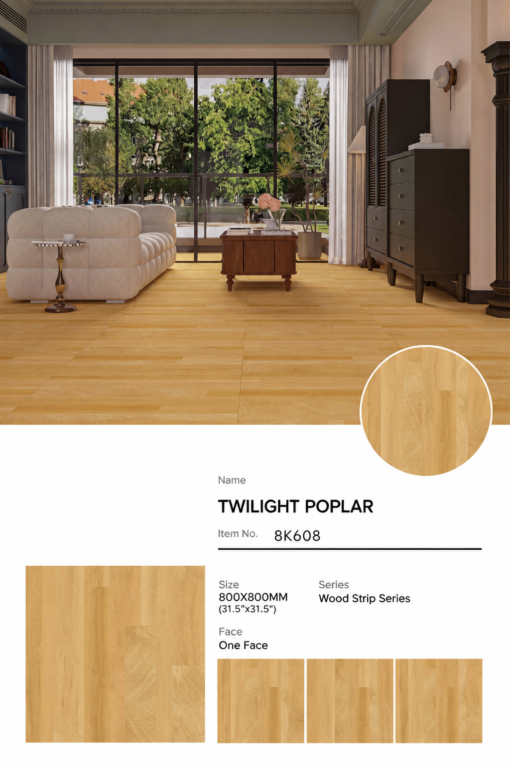 Wood Look Porcelain Floor Tile Geometric Plank 800x800mm - Living Room Hallway Open Plan - Item No. 8K608