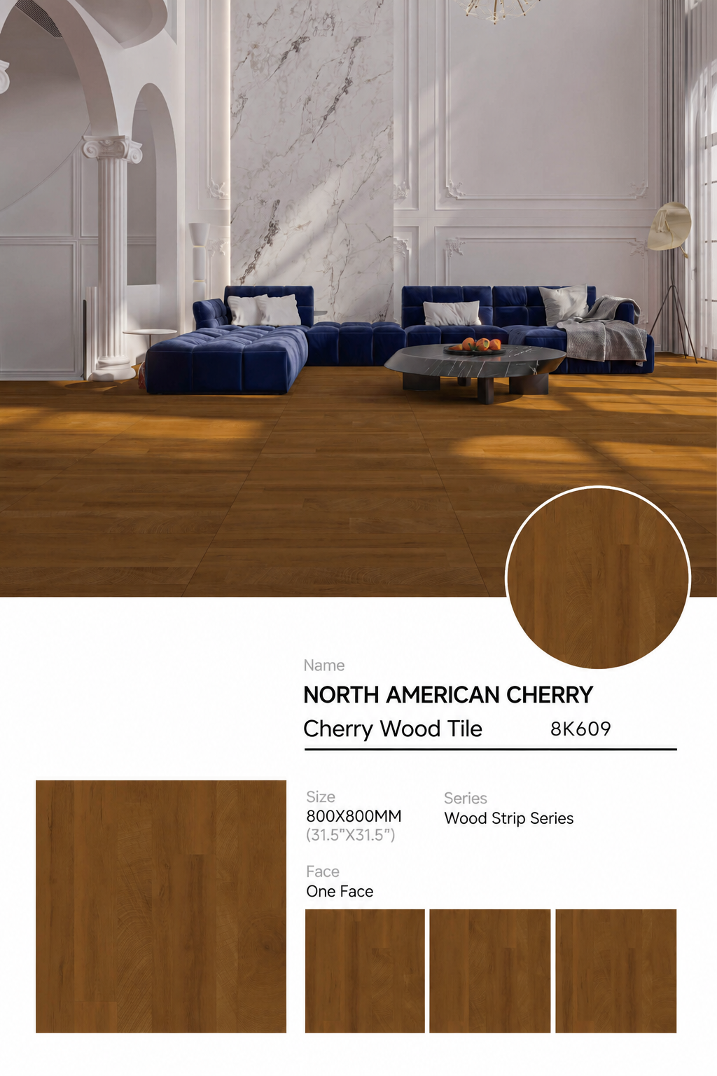 Wood Look Porcelain Floor Tile Geometric Plank 800x800mm - Living Room Hallway Open Plan - Item No. 8K609