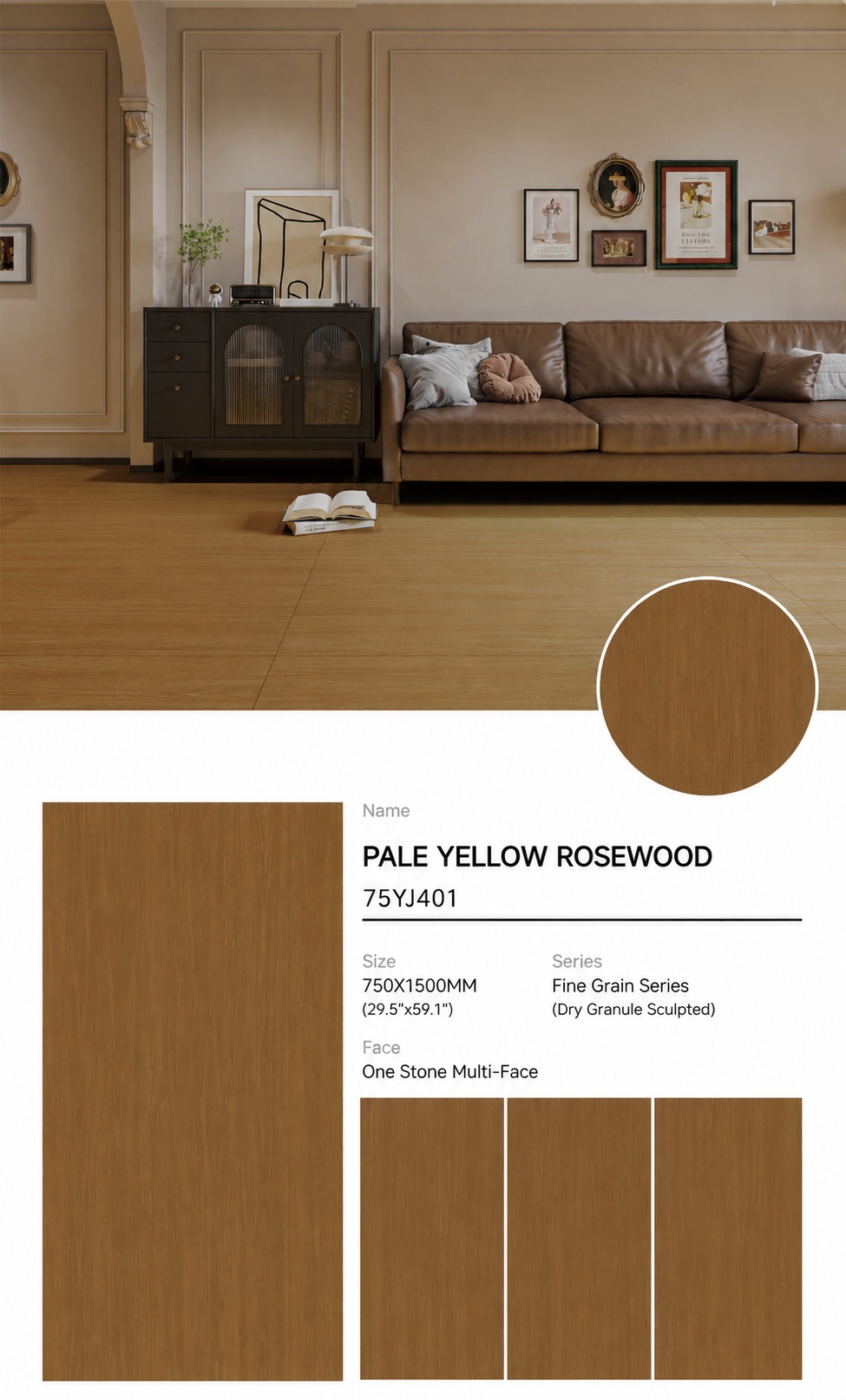 Wood Look Porcelain Floor Tile Fine Grain Plank 750x1500mm - Living Room Hallway Open Plan - Item No. 75YJ401