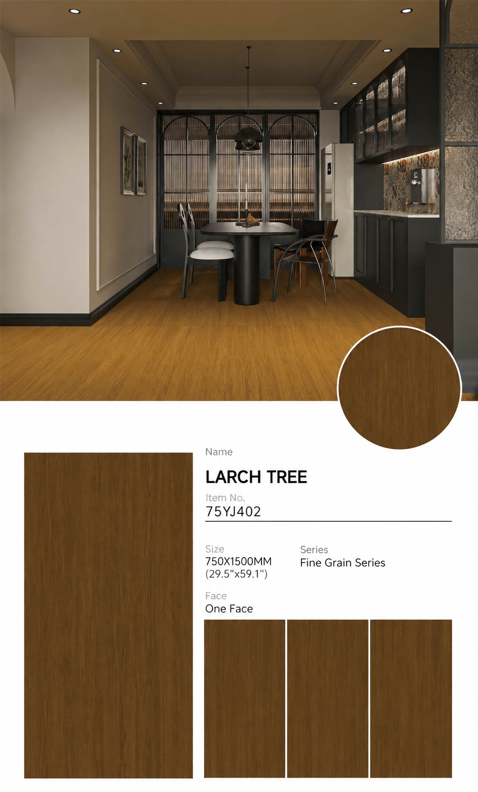 Wood Look Porcelain Floor Tile Fine Grain Plank 750x1500mm - Living Room Hallway Open Plan - Item No. 75YJ402