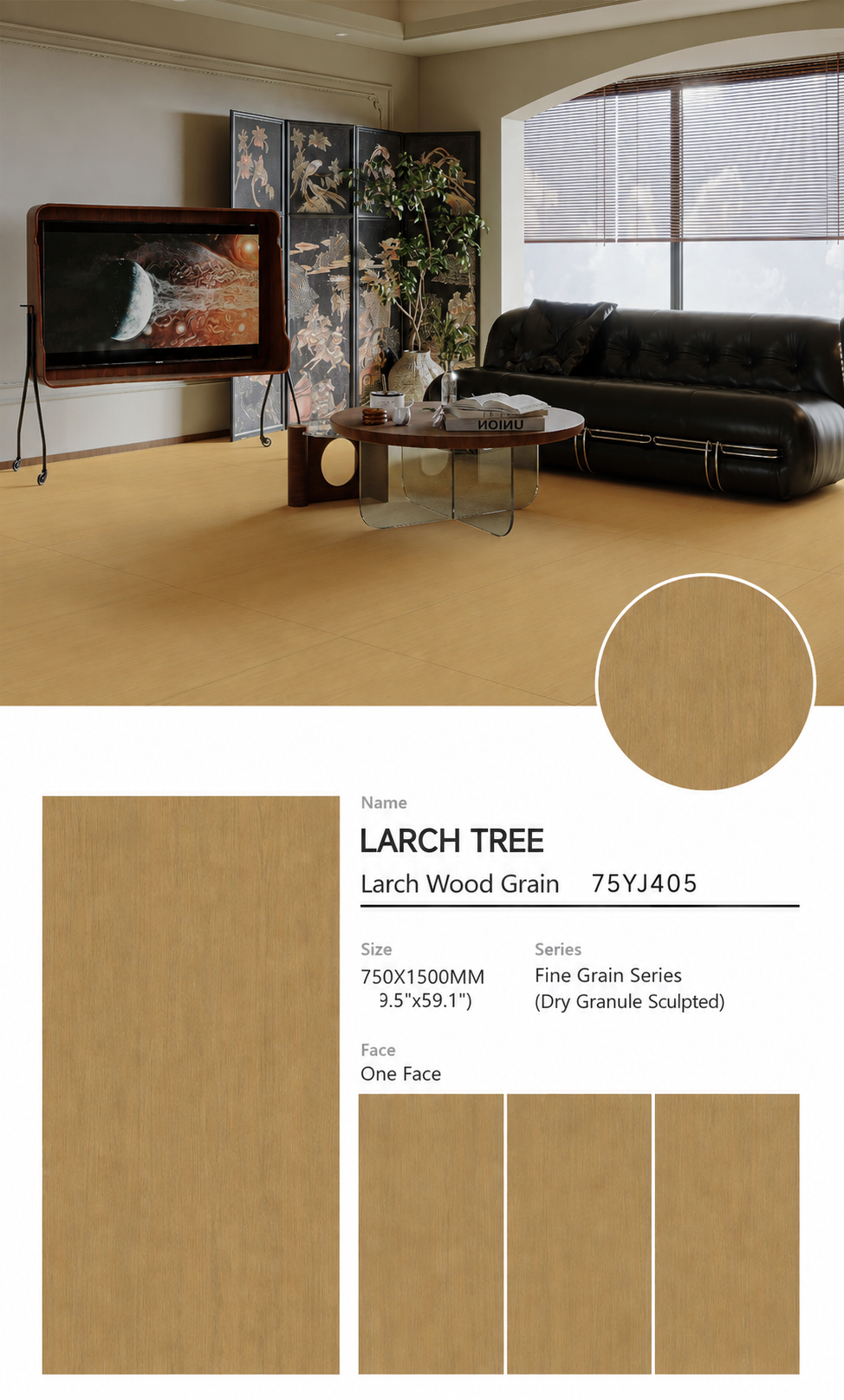 Wood Look Porcelain Floor Tile Fine Grain Plank 750x1500mm - Living Room Hallway Open Plan - Item No. 75YJ405