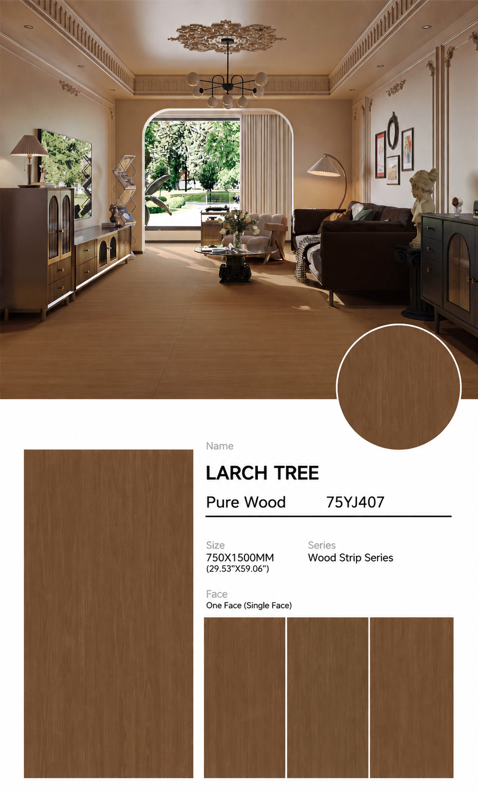 Wood Look Porcelain Floor Tile Fine Grain Plank 750x1500mm - Living Room Hallway Open Plan - Item No. 75YJ407