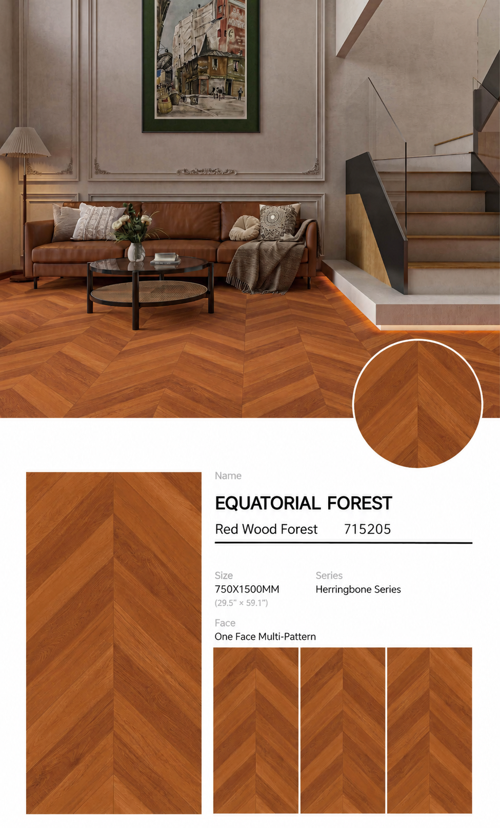 Wood Look Porcelain Floor Tile Chevron Plank 750x1500mm - Living Room Hallway Open Plan - Item No. 715205