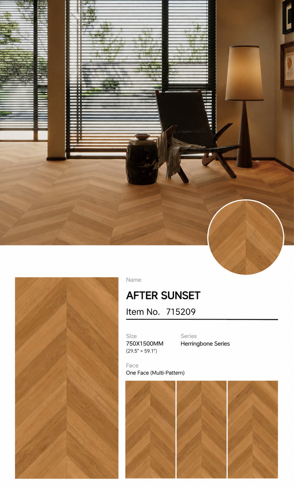 Wood Look Porcelain Floor Tile Chevron Plank 750x1500mm - Living Room Hallway Open Plan - Item No. 715209