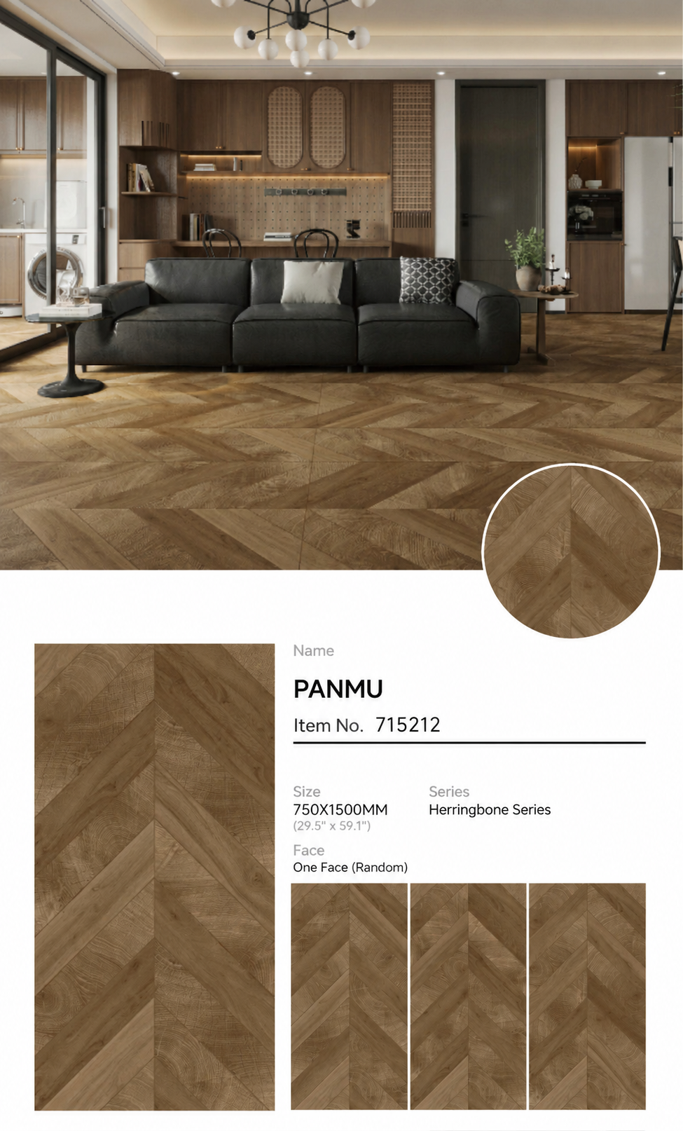 Wood Look Porcelain Floor Tile Chevron Plank 750x1500mm - Living Room Hallway Open Plan - Item No. 715212