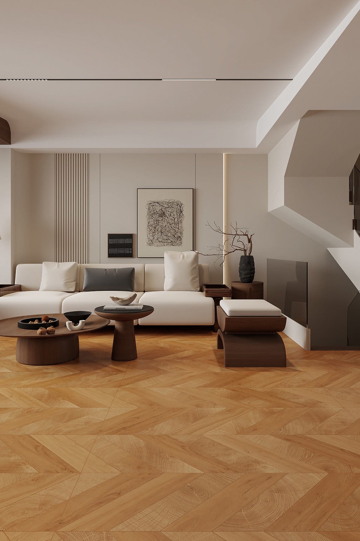Wood Look Porcelain Floor Tile Chevron Plank 750x1500mm - Living Room Hallway Open Plan - Item No. 715215