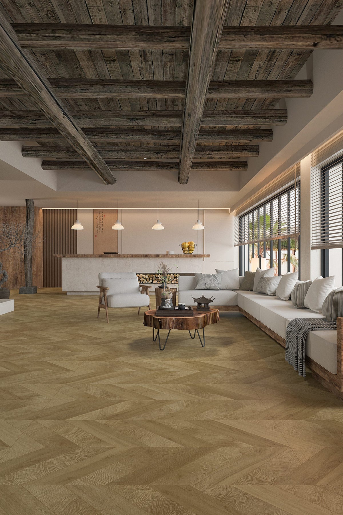 Wood Look Porcelain Floor Tile Chevron Plank 750x1500mm - Living Room Hallway Open Plan - Item No. 715217