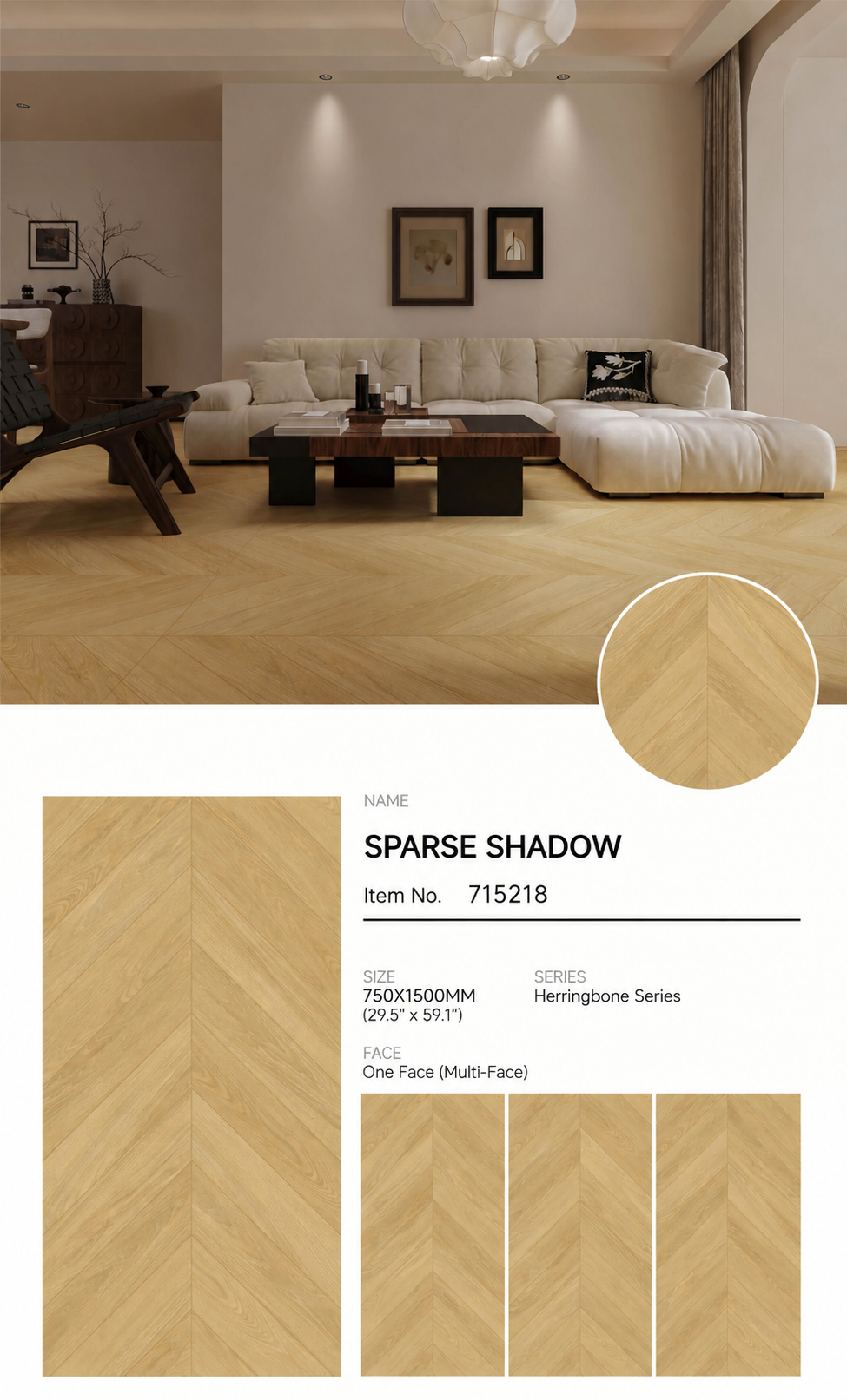 Wood Look Porcelain Floor Tile Chevron Plank 750x1500mm - Living Room Hallway Open Plan - Item No. 715218