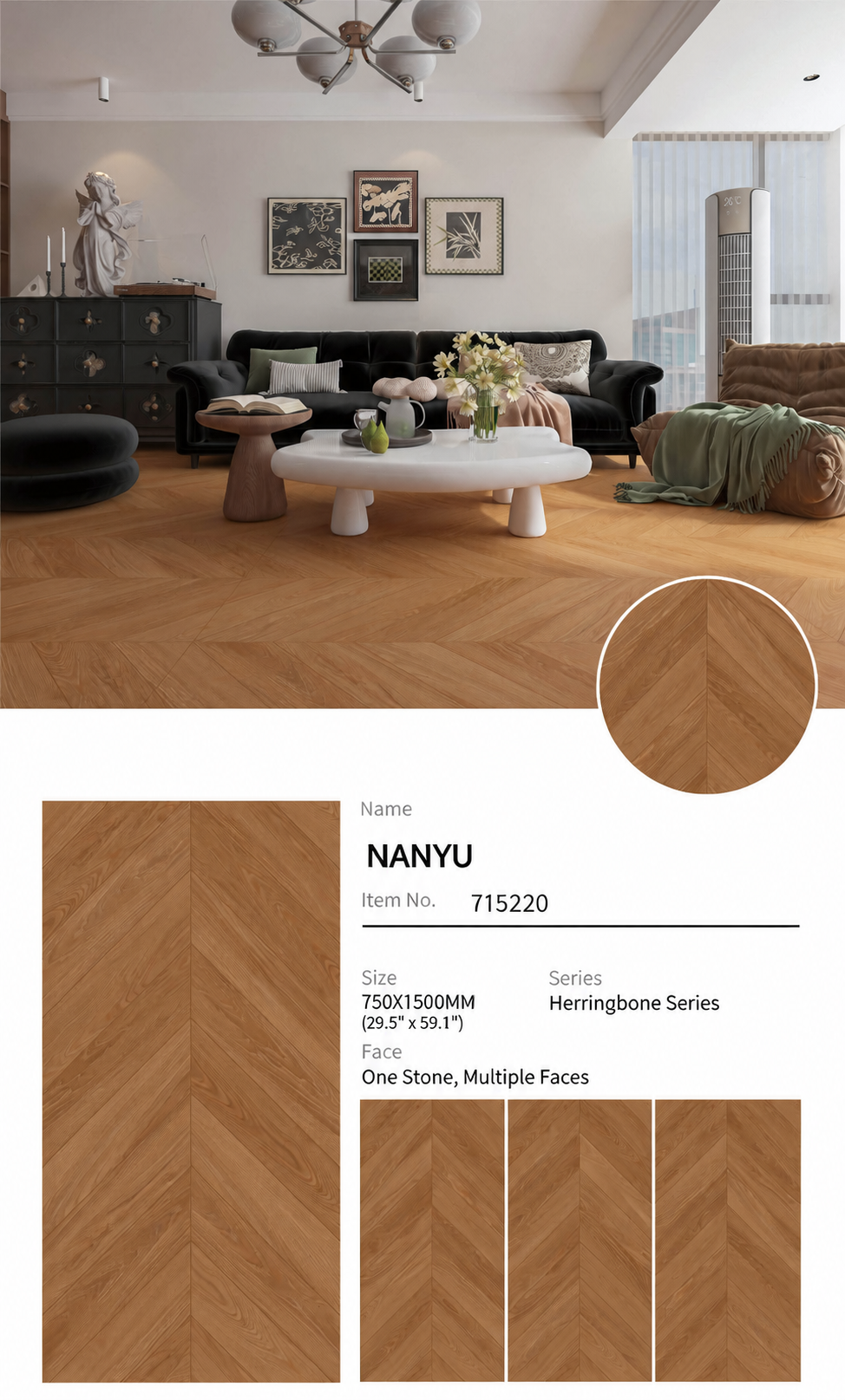 Wood Look Porcelain Floor Tile Chevron Plank 750x1500mm - Living Room Hallway Open Plan - Item No. 715220