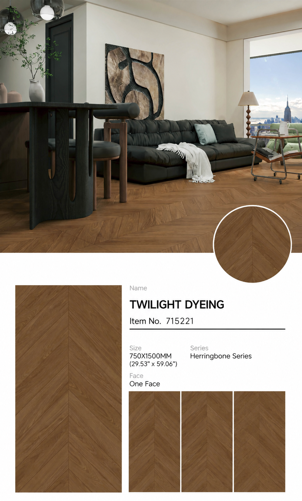 Wood Look Porcelain Floor Tile Chevron Plank 750x1500mm - Living Room Hallway Open Plan - Item No. 715221