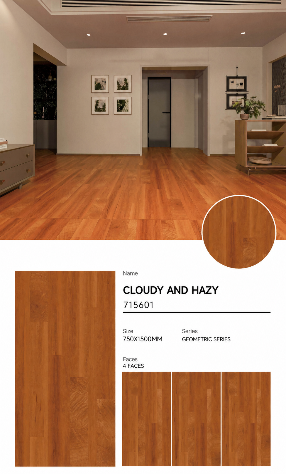 Wood Look Porcelain Floor Tile Geometric Plank 750x1500mm - Living Room Hallway Open Plan - Item No. 715601
