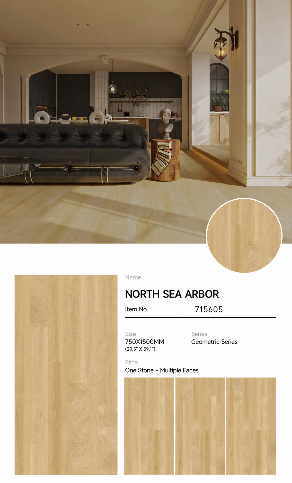 Wood Look Porcelain Floor Tile Geometric Plank 750x1500mm - Living Room Hallway Open Plan - Item No. 715605