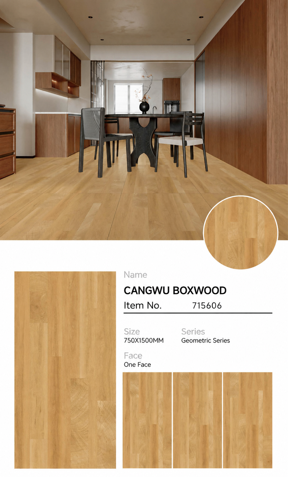 Wood Look Porcelain Floor Tile Geometric Plank 750x1500mm - Living Room Hallway Open Plan - Item No. 715606