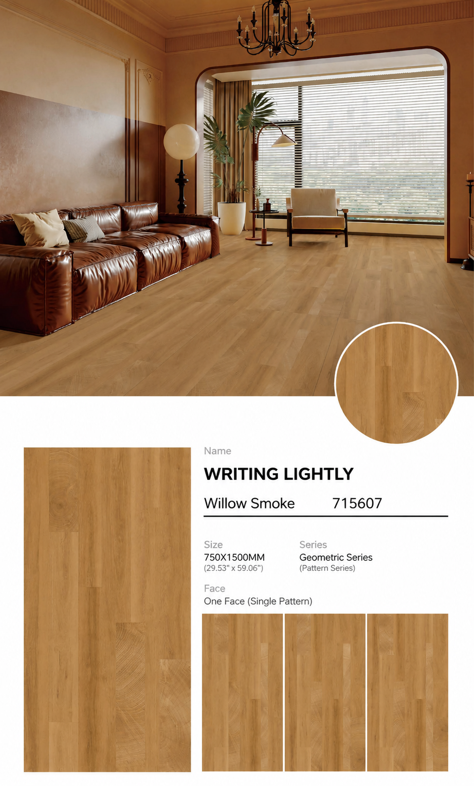 Wood Look Porcelain Floor Tile Geometric Plank 750x1500mm - Living Room Hallway Open Plan - Item No. 715607