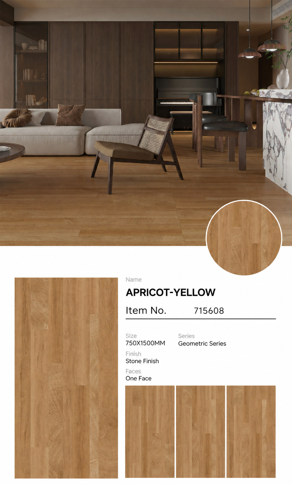 Wood Look Porcelain Floor Tile Geometric Plank 750x1500mm - Living Room Hallway Open Plan - Item No. 715608