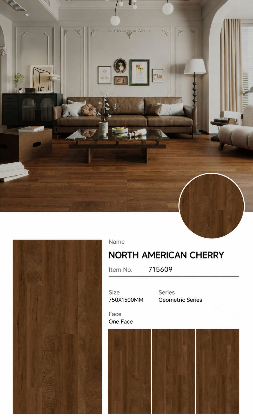 Wood Look Porcelain Floor Tile Geometric Plank 750x1500mm - Living Room Hallway Open Plan - Item No. 715609