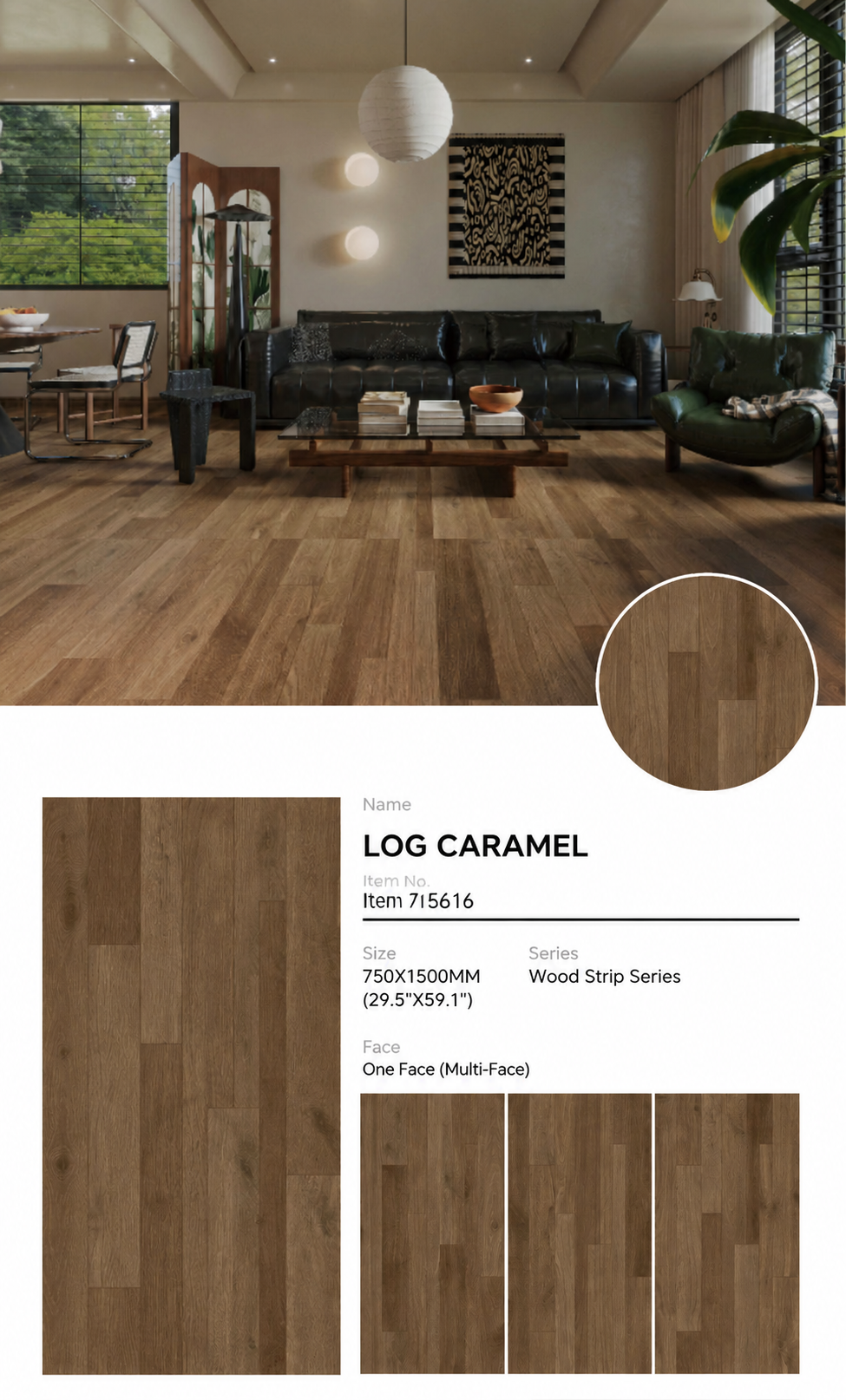 Wood Look Porcelain Floor Tile Geometric Plank 750x1500mm - Living Room Hallway Open Plan - Item No. 715616