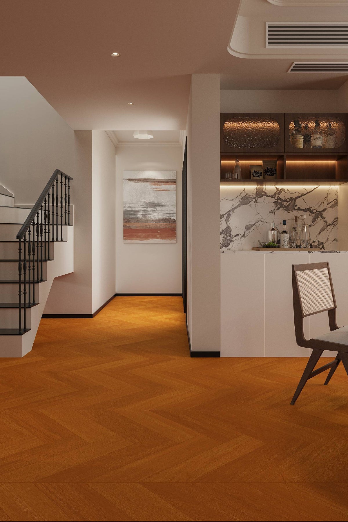 Wood Look Porcelain Floor Tile Herringbone Plank 750x1500mm - Living Room Hallway Open Plan - Item No. 715505