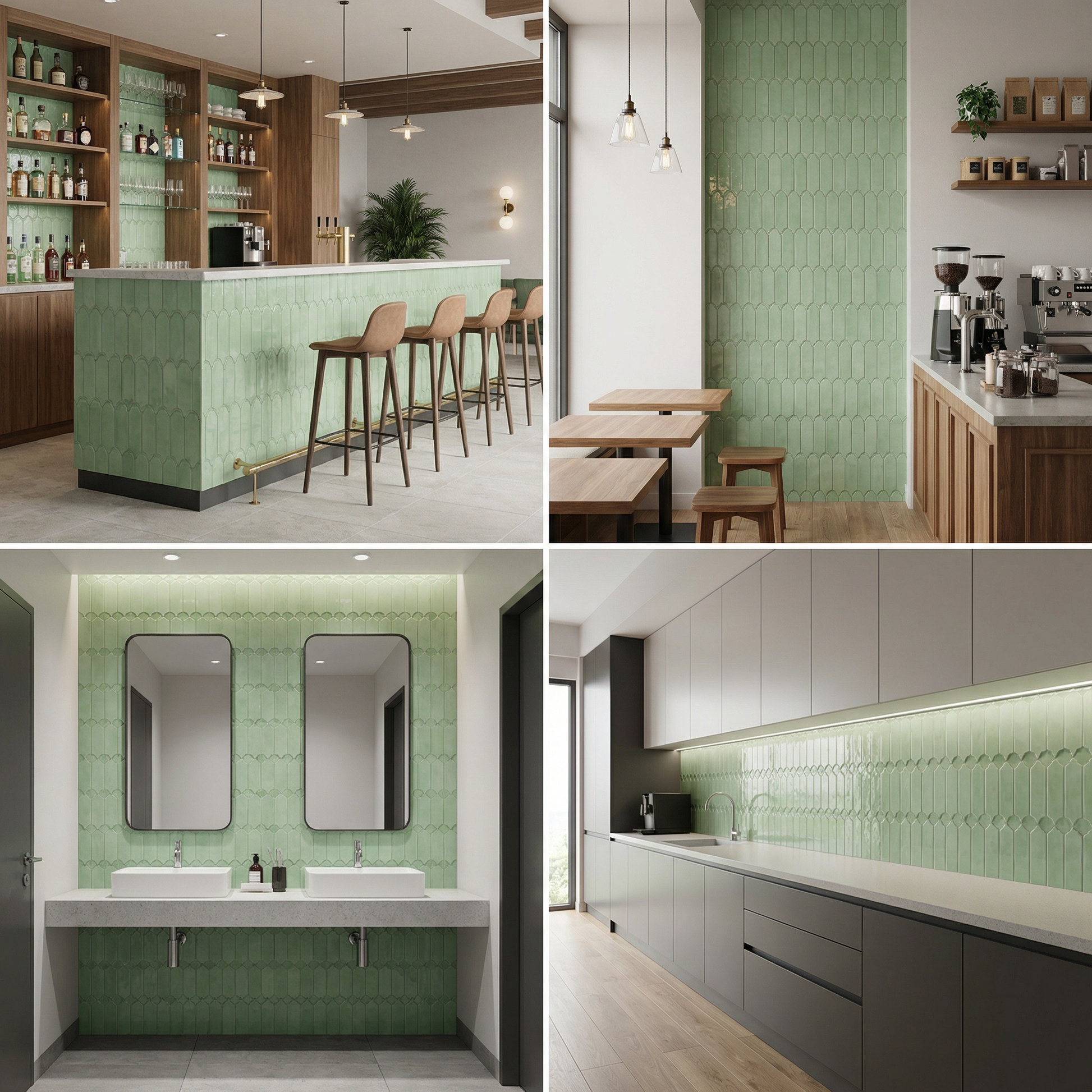 Feather Ceramic Tiles 90x308mm - Per Square Meter - Mint Green Finish - YM930-18 - GR.Mosaic Decorative Pattern (View 4)