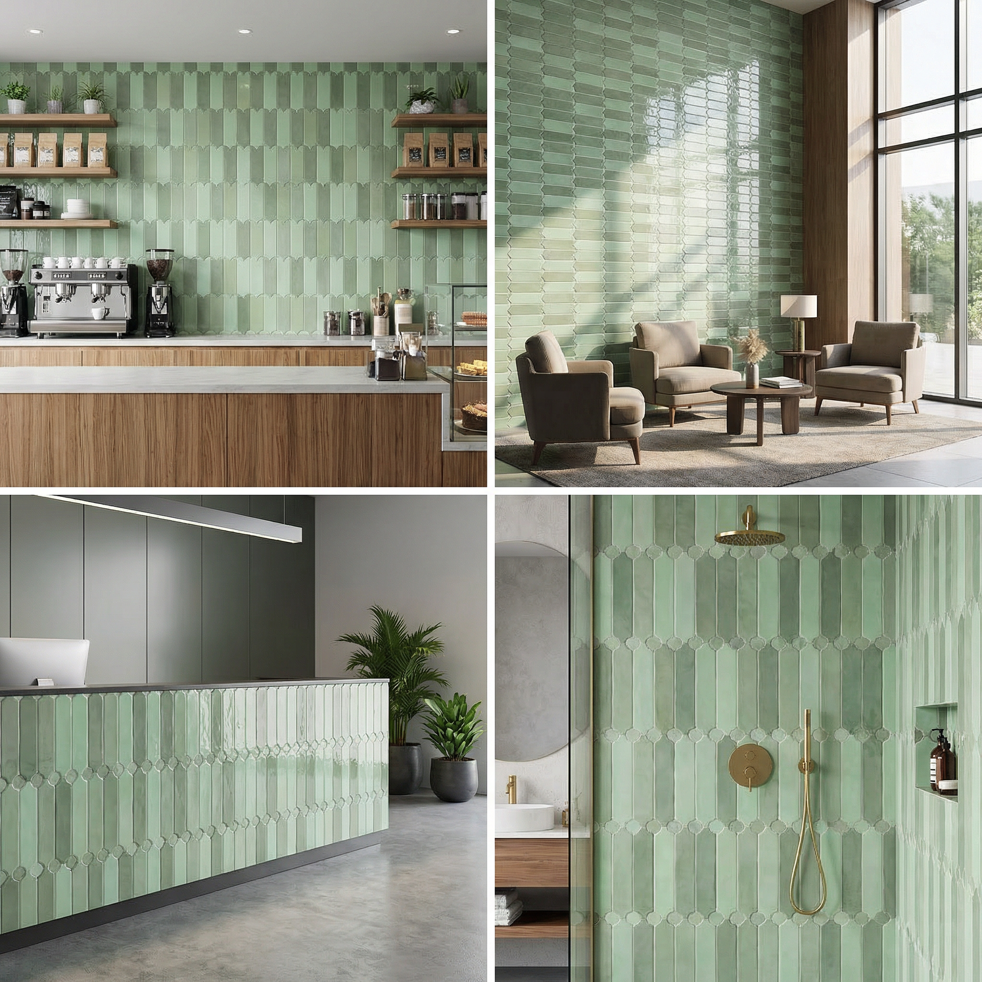 Feather Ceramic Tiles 90x308mm - Per Square Meter - Green Blue Gradient Finish - YM930-05 - GR.Mosaic Decorative Pattern (View 3)