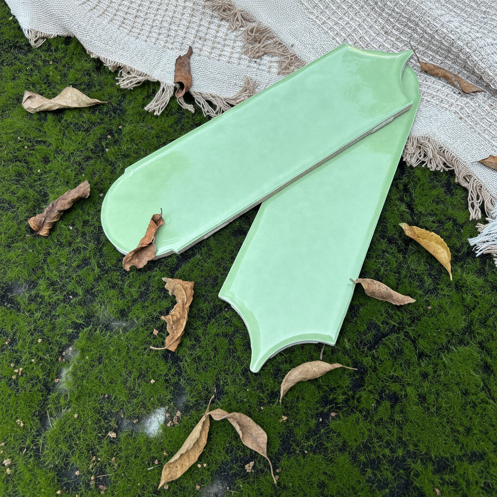 Feather Ceramic Tiles 90x308mm - Per Square Meter - Mint Green Finish - YM930-18 - GR.Mosaic Decorative Pattern (View 1)